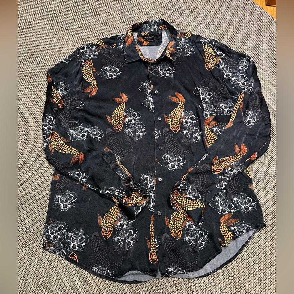 Zara Men’s Black Button Down Print Shirt Large